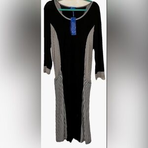 Aster By Firmiana Women's Sz M Black White Striped Midi Dress NWT Steampunk Goth